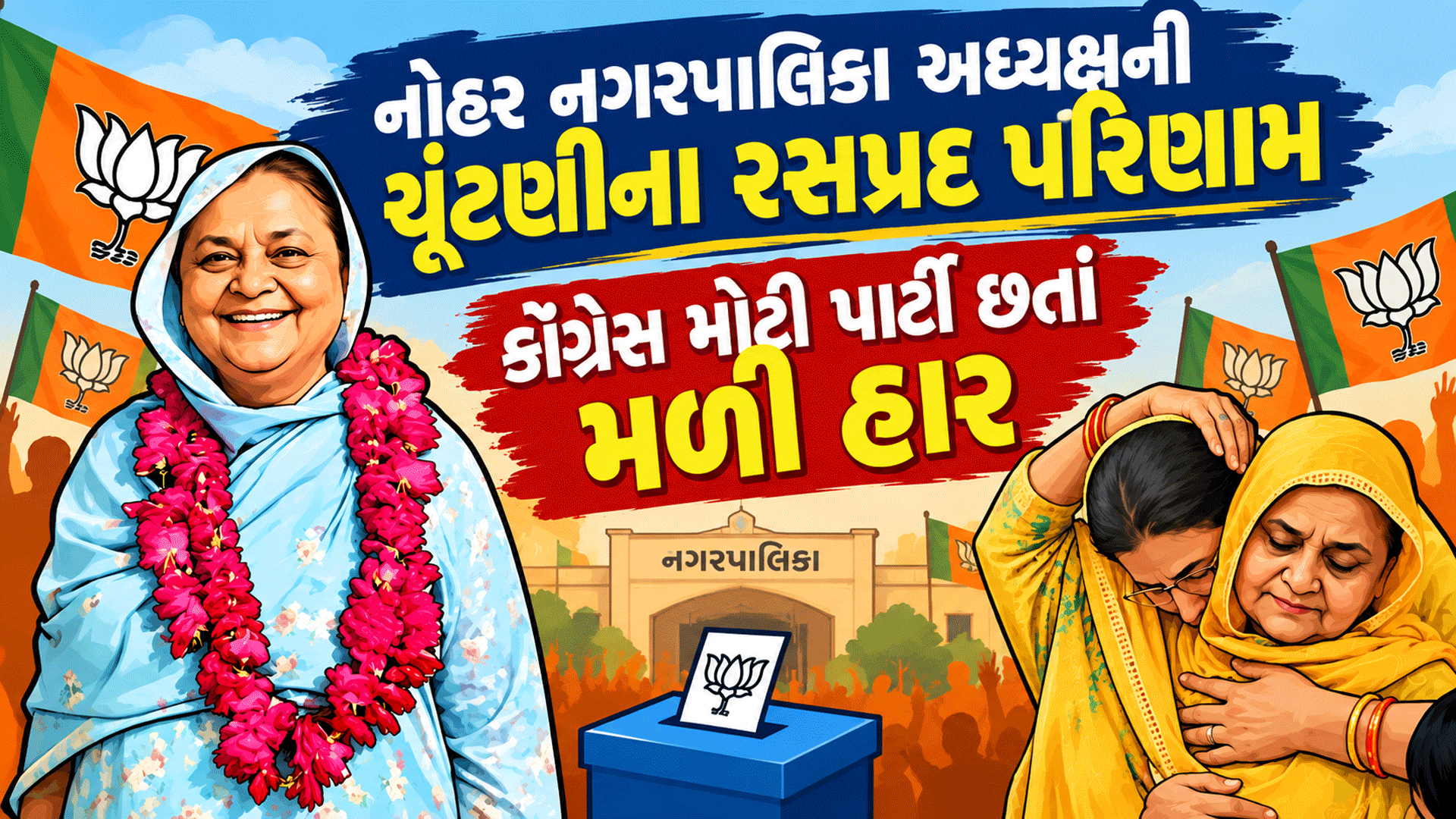 ફક્ત 2 સભ્યોવાળા ભાજપે કઈ રીતે 20 સભ્યોવાળી કોંગ્રેસને આપી ધોબીપછાડ? હાજન ખાતૂન બન્યા નોહર પાલિકા અધ્યક્ષ ફક્ત 2 સભ્યોવાળા ભાજપે કઈ રીતે 20 સભ્યોવાળી કોંગ્રેસને આપી ધોબીપછાડ? હાજન ખાતૂન બન્યા નોહર પાલિકા અધ્યક્ષ