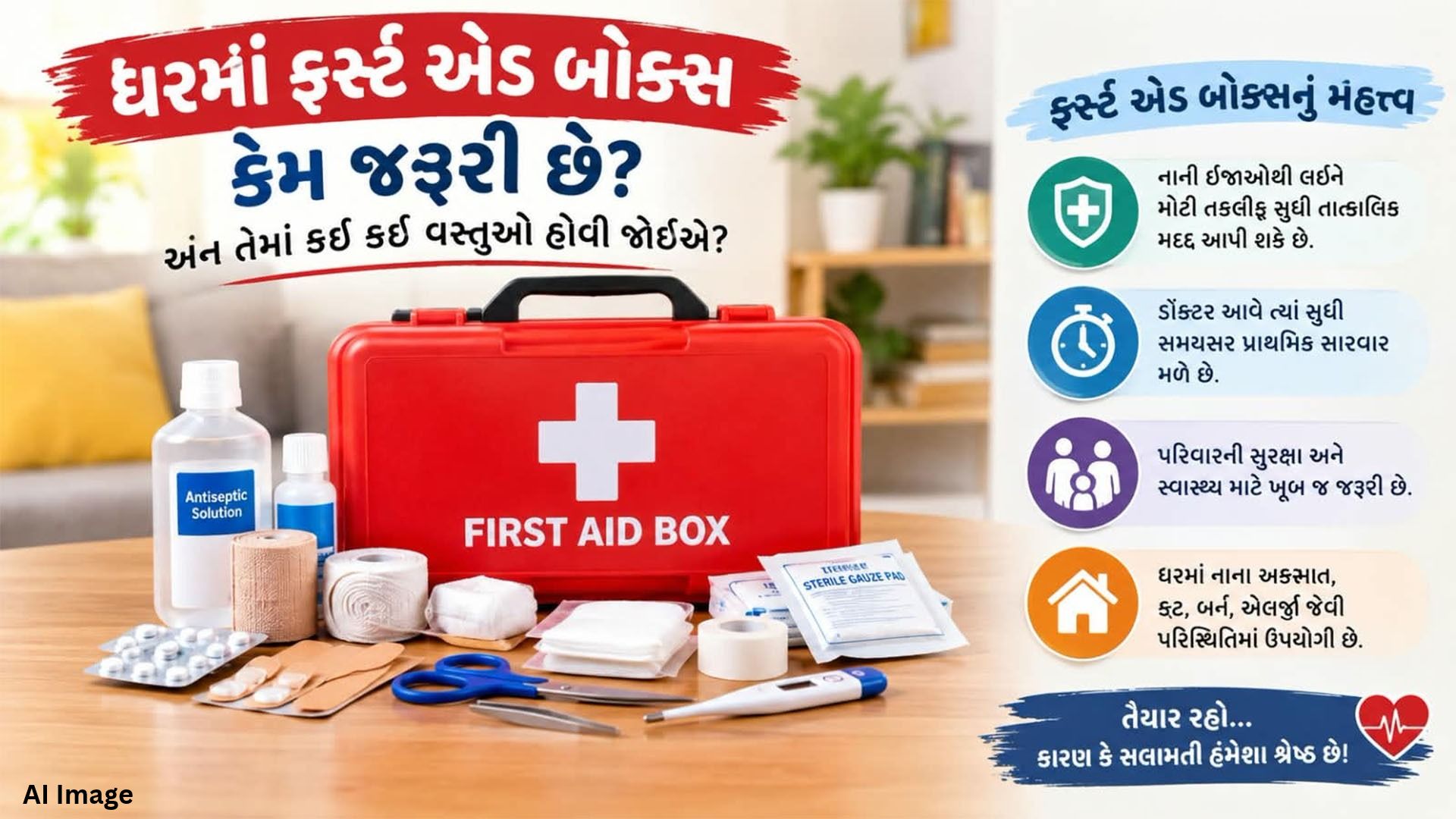 First Aid Box: ફર્સ્ટ એડ બોક્સ ઇમરજન્સી સમયે જીવનરક્ષક સાબિત થશે, ફર્સ્ટ એડ કીટમાં આ વસ્તુઓ રાખવાનું ભૂલતા નહીં First Aid Box: ફર્સ્ટ એડ બોક્સ ઇમરજન્સી સમયે જીવનરક્ષક સાબિત થશે, ફર્સ્ટ એડ કીટમાં આ વસ્તુઓ રાખવાનું ભૂલતા નહીં
