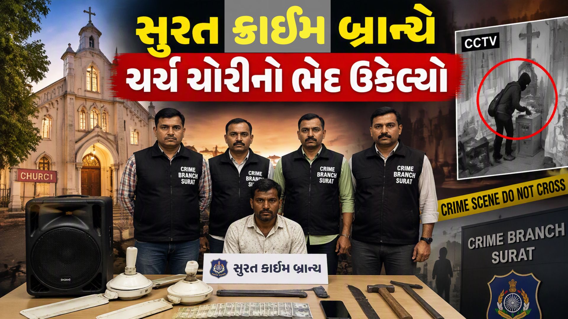 સુરતમાં ચર્ચને નિશાન બનાવનારા કુખ્યાત ચોર ઝડપાયો, 85,500નો મુદ્દામાલ જપ્ત સુરતમાં ચર્ચને નિશાન બનાવનારા કુખ્યાત ચોર ઝડપાયો, 85,500નો મુદ્દામાલ જપ્ત
