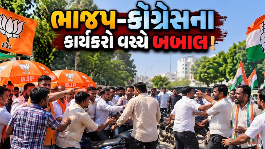 ગાંધીનગર મનપા ચૂંટણીમાં બબાલ, વોર્ડ નં 11માં ભાજપ અને કોંગ્રેસના કાર્યકરો સામસામે