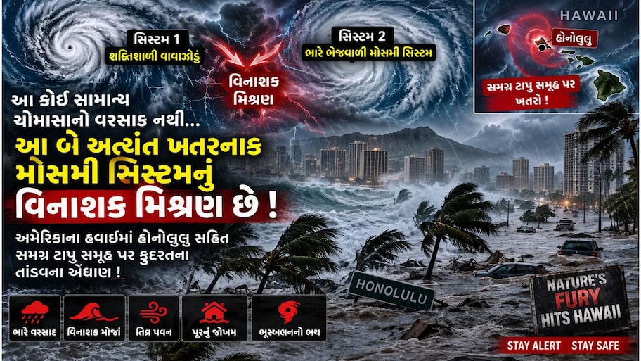 અમેરિકાના હવાઈમાં સર્જાઈ મહાવિનાશક સ્થિતિ: 'ઓલાના' વાવાઝોડા અને રેન બોમ્બના પ્રહારથી હોનોલુલુ પાણીમાં ગરકાવ!